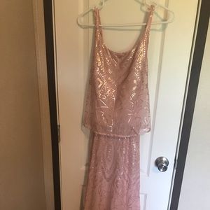Full length pale pink dress with rose gold
